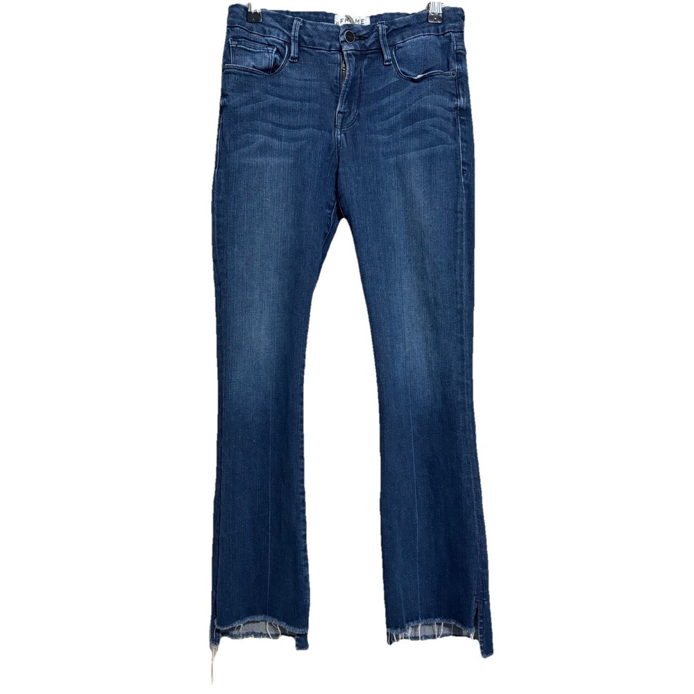 Frame Denim Le Crop Mini Boot Jeans Sz 26 Women's Dark Wash Raw‎ Hem Ankle